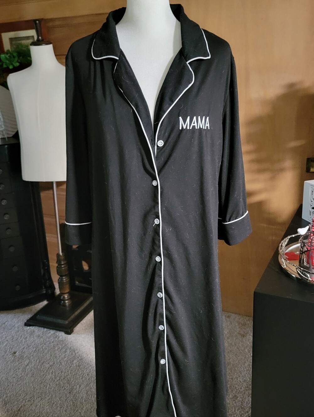 MAMA Black Button-Front Long Pajama Nightshirt